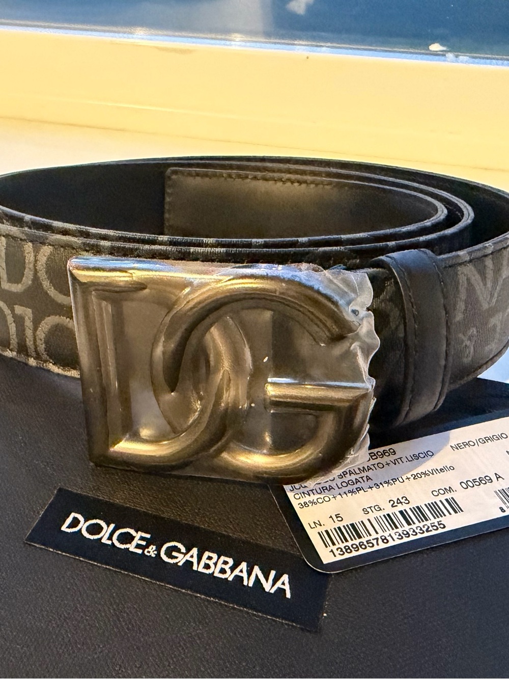 Dolce & Gabbana Black Logo Buckle Belt with Silver DG Buckle
